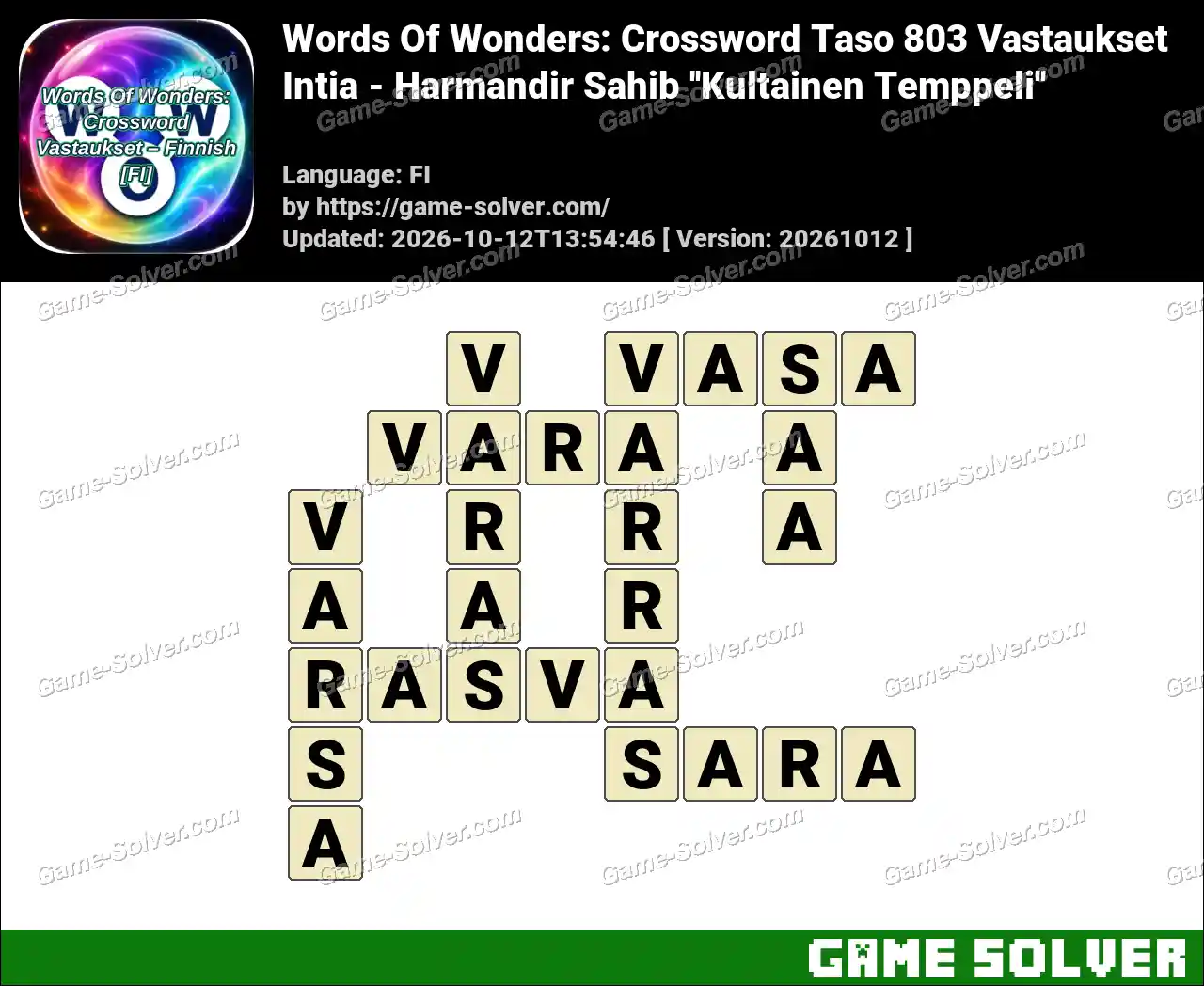 Words Of Wonders: Crossword Taso 803 Vastaukset – Intia – Harmandir Sahib ”Kultainen Temppeli”